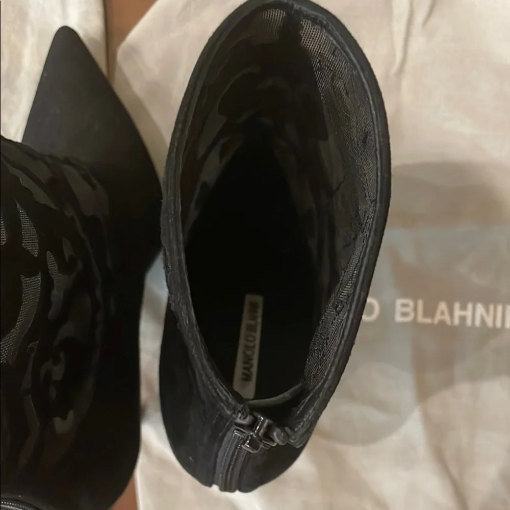 Like New Manolo Blahnik  Elegant Black Mesh Ankle Boots - Picture 6 of 11
